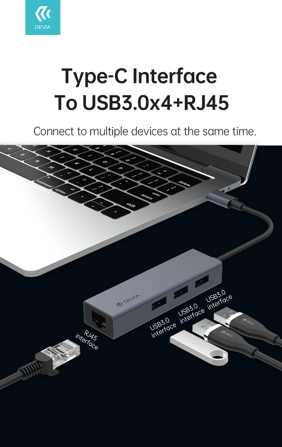 4 in 1-Hub Type-C to RJ45USB 3.1 Adapter for Laptop