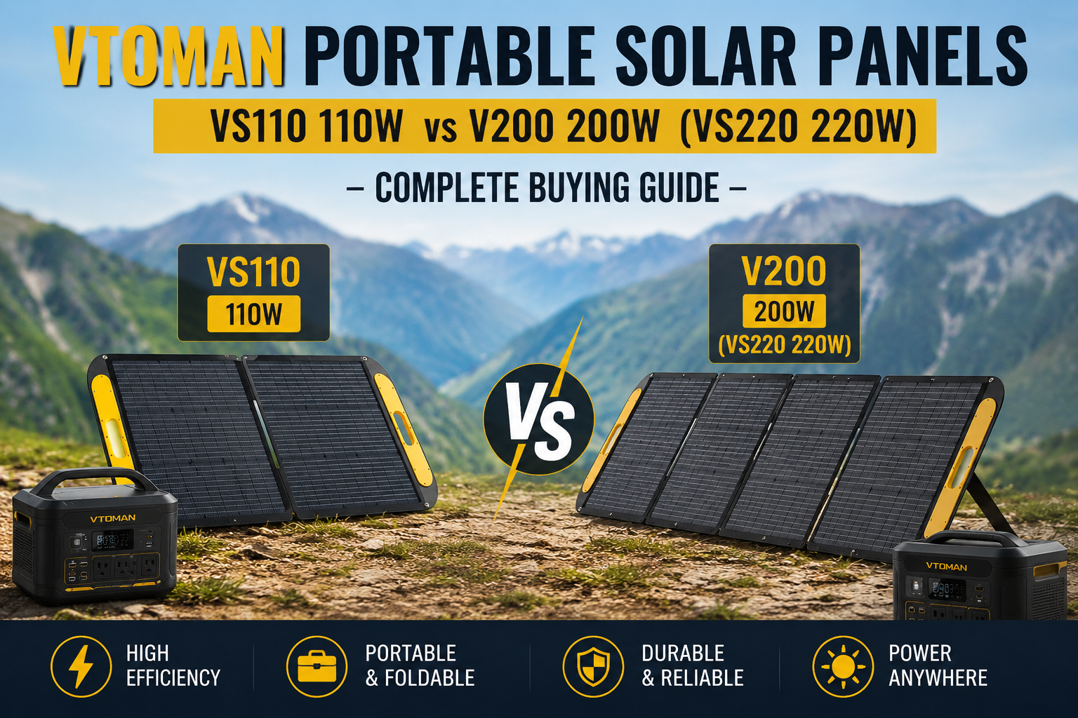 VTOMAN Portable Solar Panels VS110 110W vs V200 200W Comparison