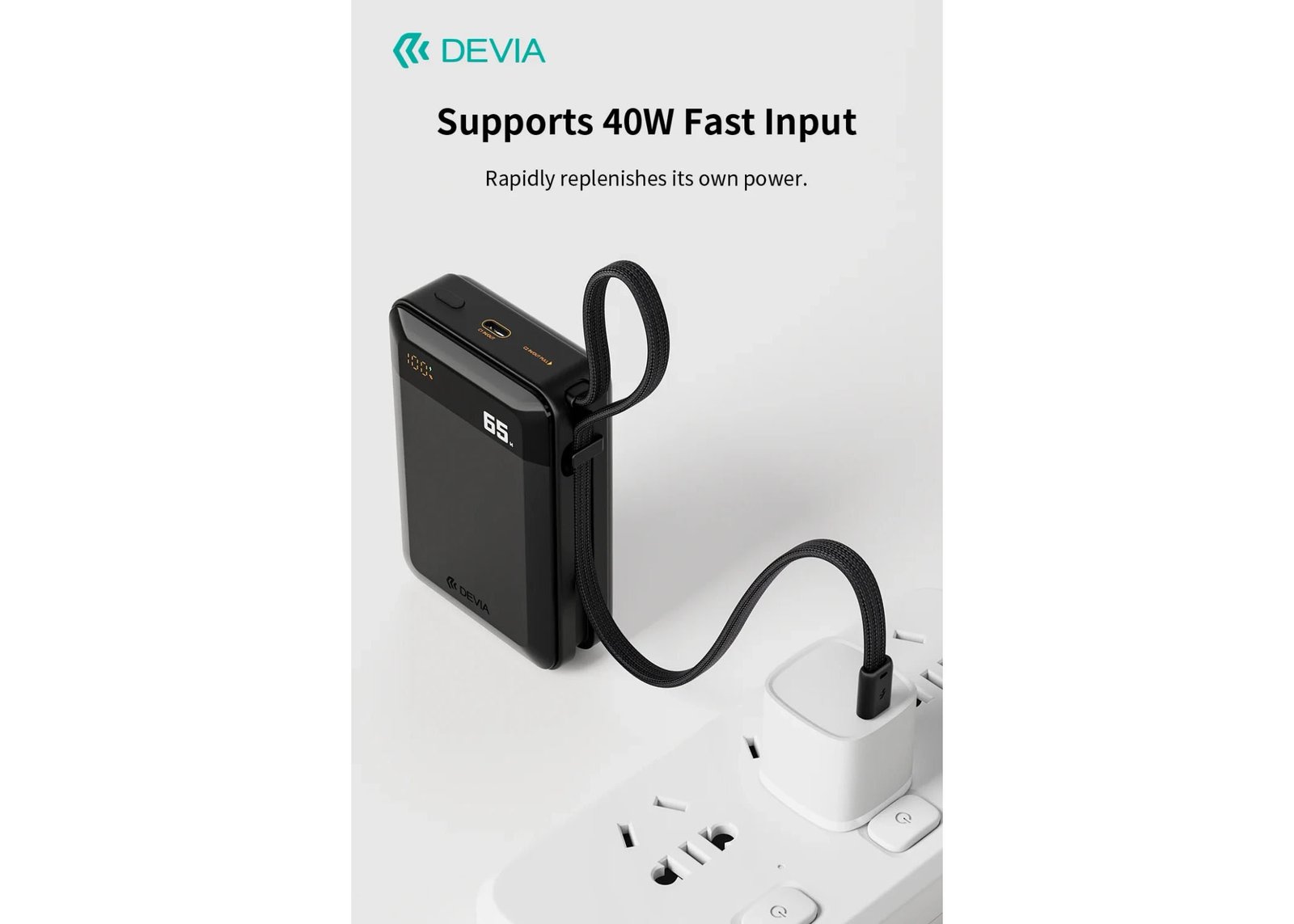 Ultra4 PD 65W Power Bank With Built-in Cable & Digital Display (20000mAh) - Image 3